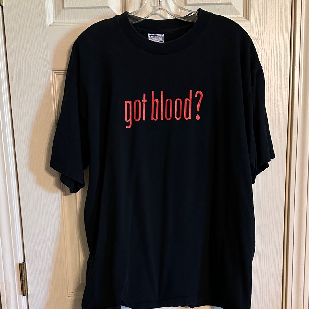 ✨Black Short Sleeved Tee With “got blood?” Graphic In Red on Front